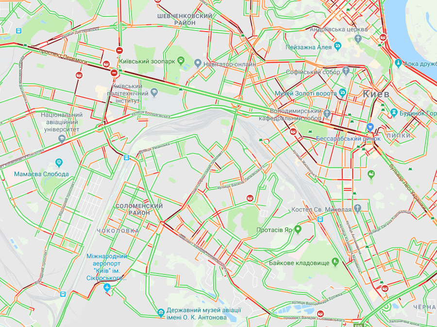 Движение в Киеве парализовано: карта пробок